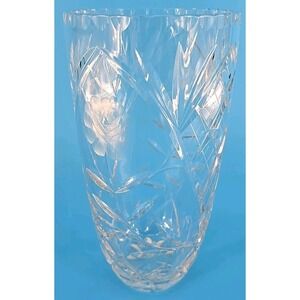 RARE VTG VEGA Fine Lead Crystal Vase - Flower Peony Design by American Cut